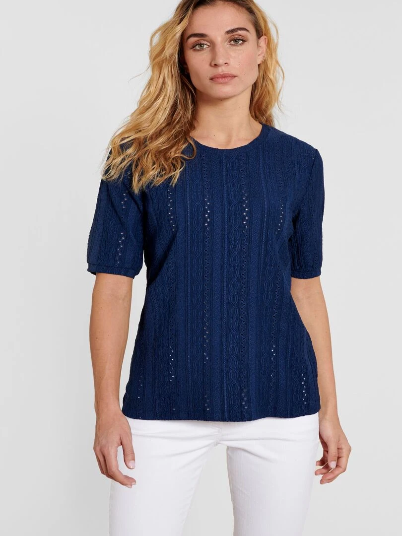 Tee shirt effet macramé Damart Bleu marine