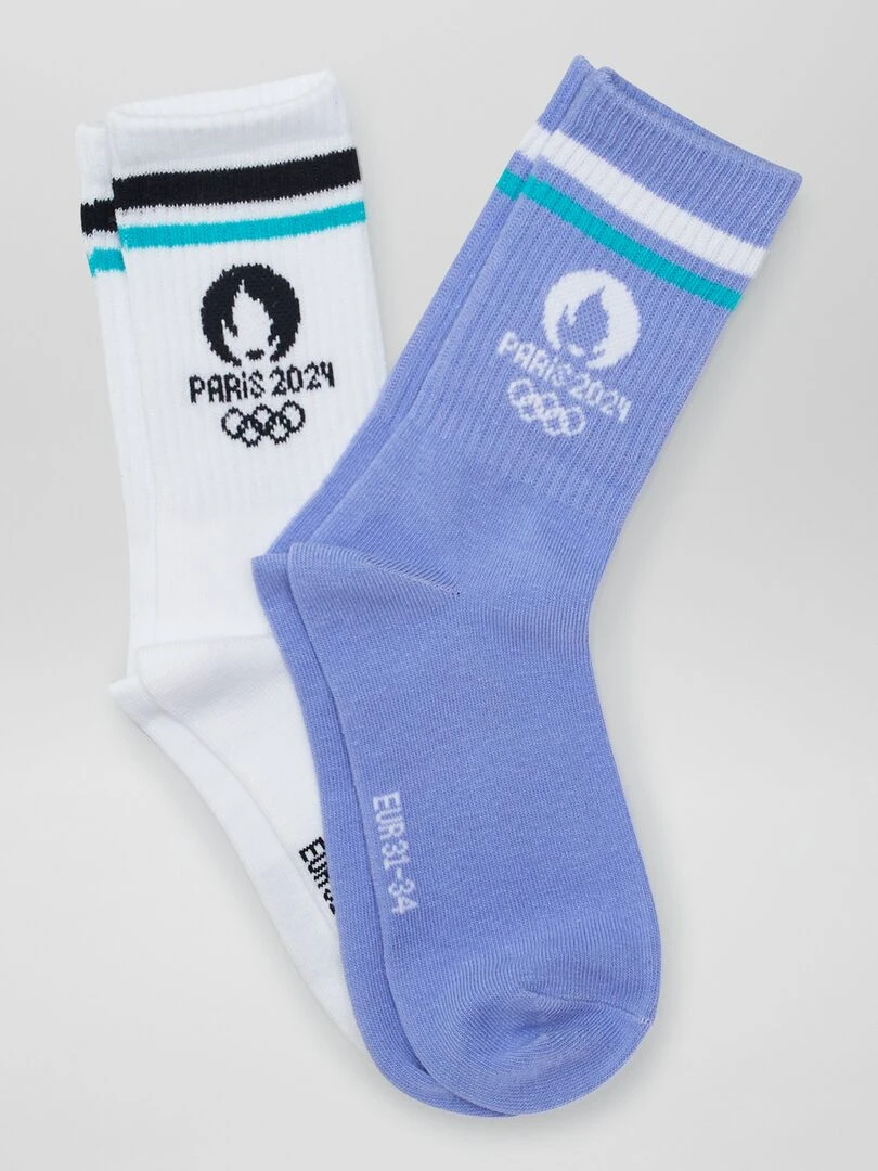 Lot de 2 chaussettes côtelées Paris 2024 Blanc/violet
