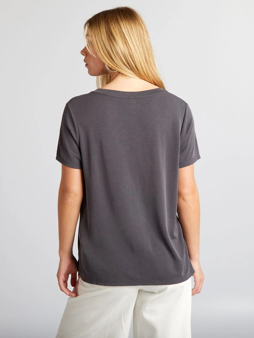 T shirt stretch à col V   Noir