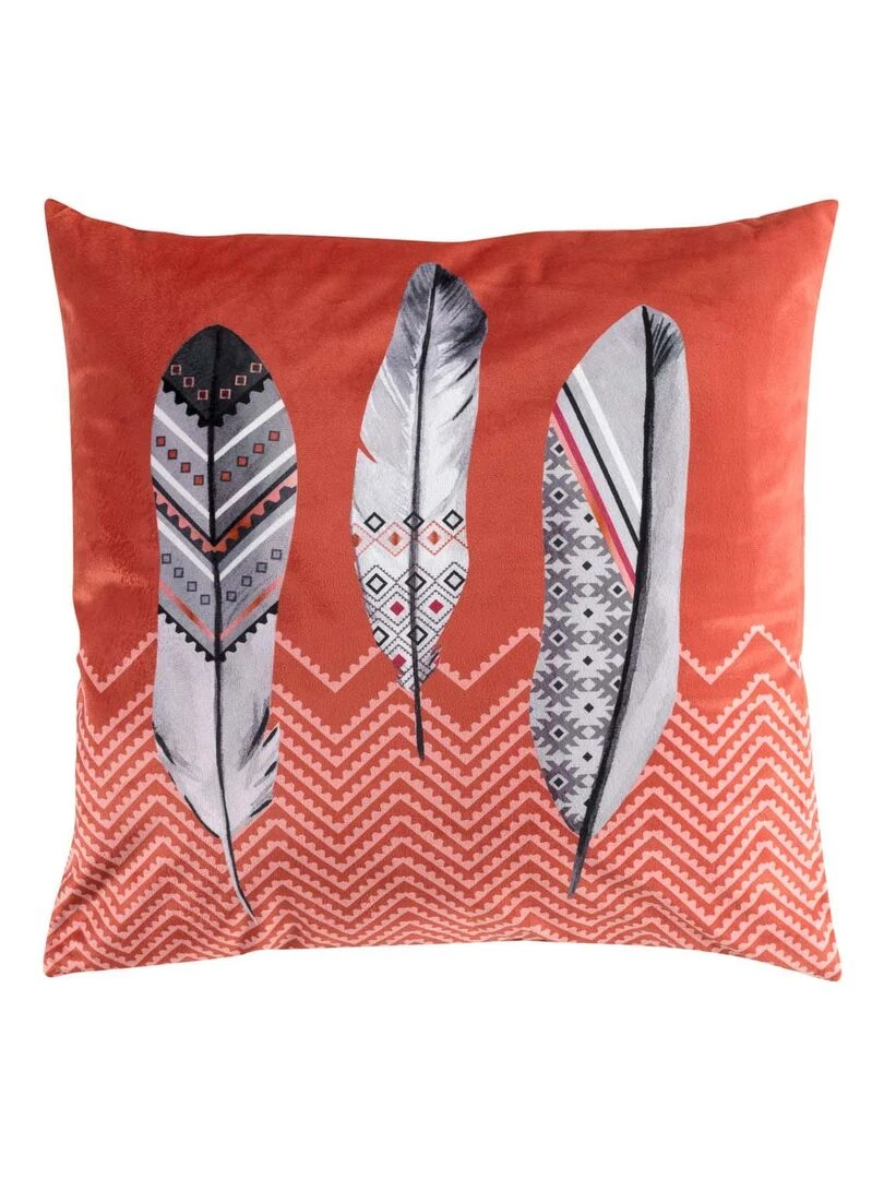 Coussin déhoussable velours Plume Indienne Orange