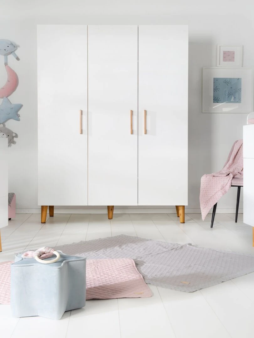 ROBA Armoire "Mick" 3 portes – technologie à fermeture progressive – blanc / chêne doré   Blanc