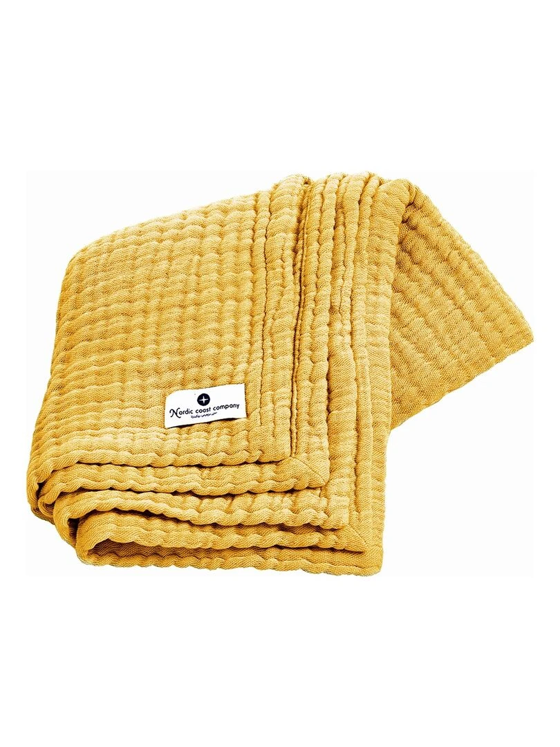 Couverture mousseline bebe en coton 80 x 80 cm Jaune moutarde