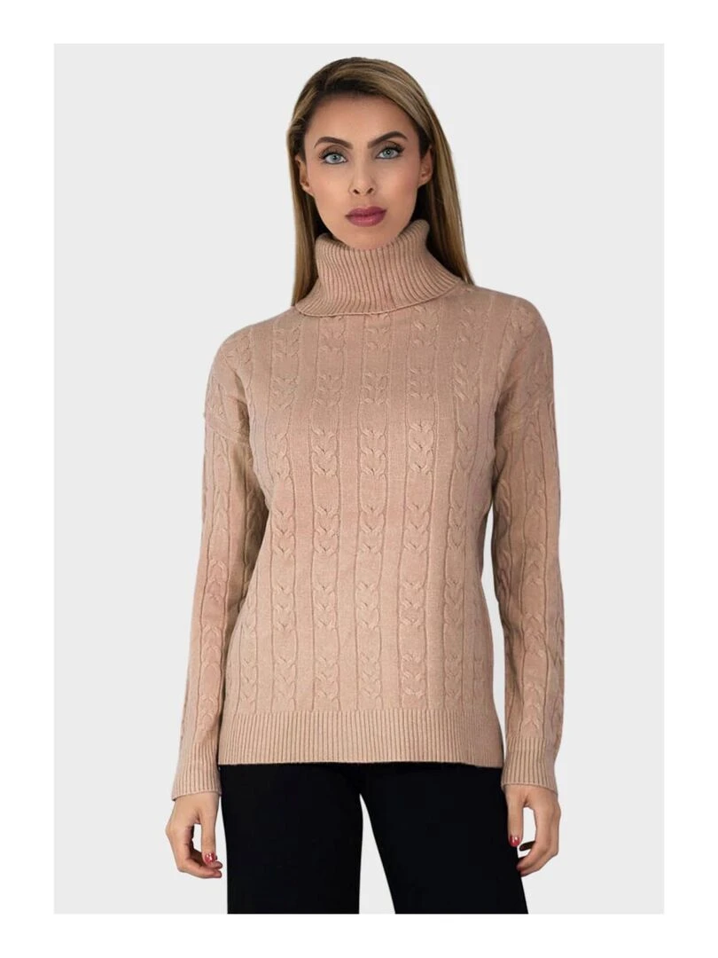 Pull col roulé Kebello Beige