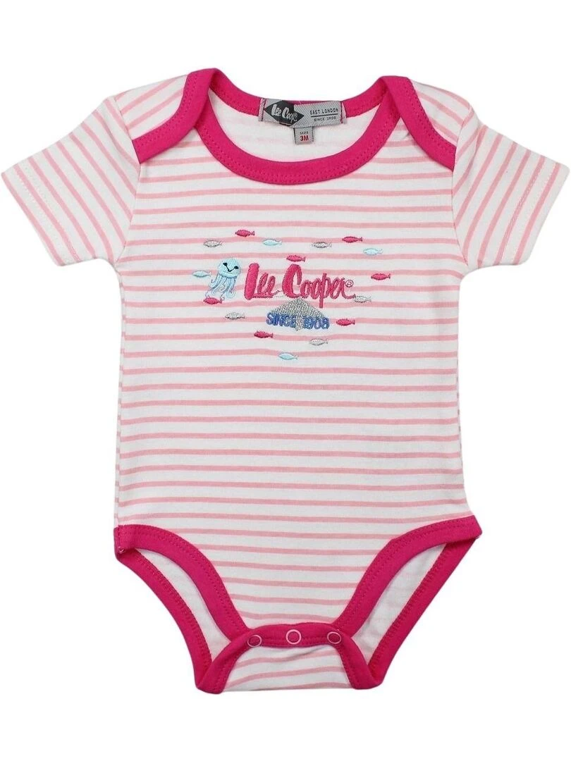 Lee Cooper   Ensemble ​​Body grenouillère bavoir bébé fille Imprimé Logo   Rose