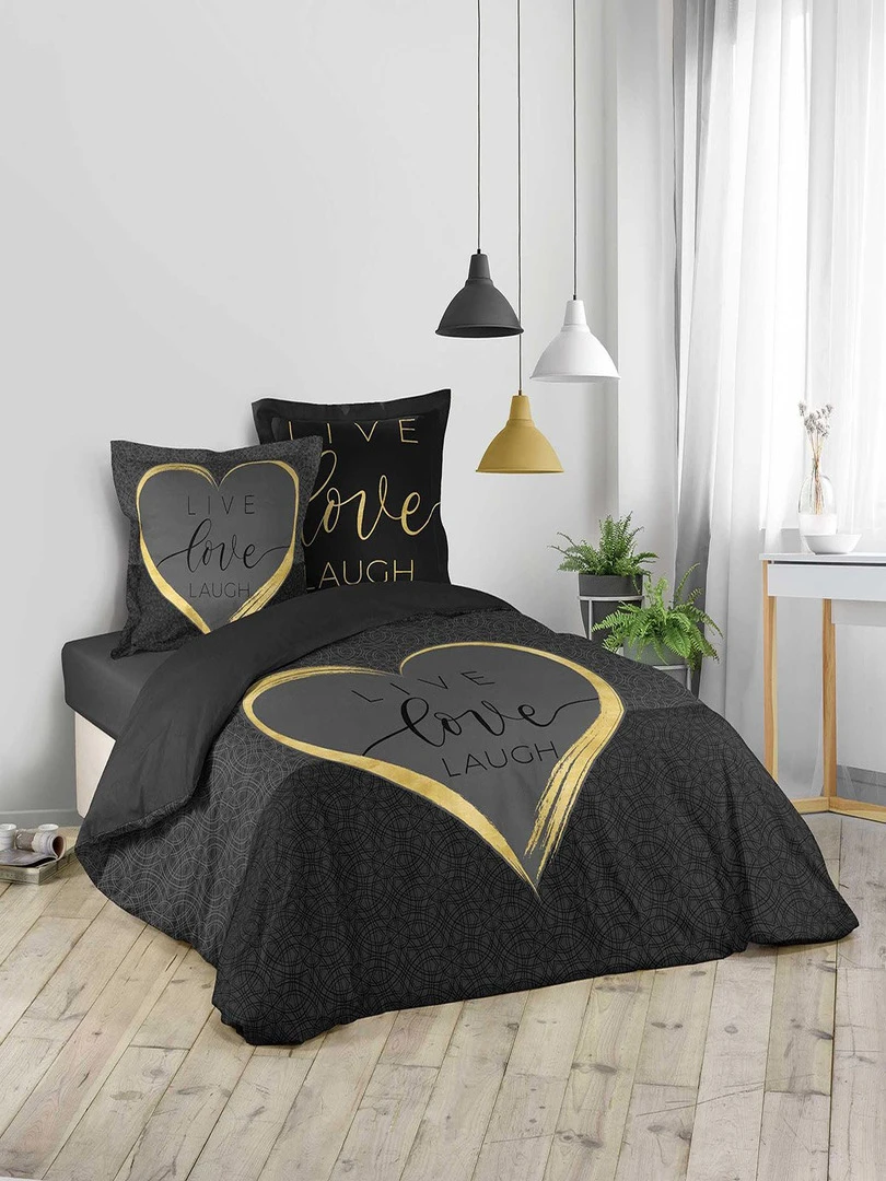 Housse de couette 220x240 + 2 taies Crazy love coton Noir