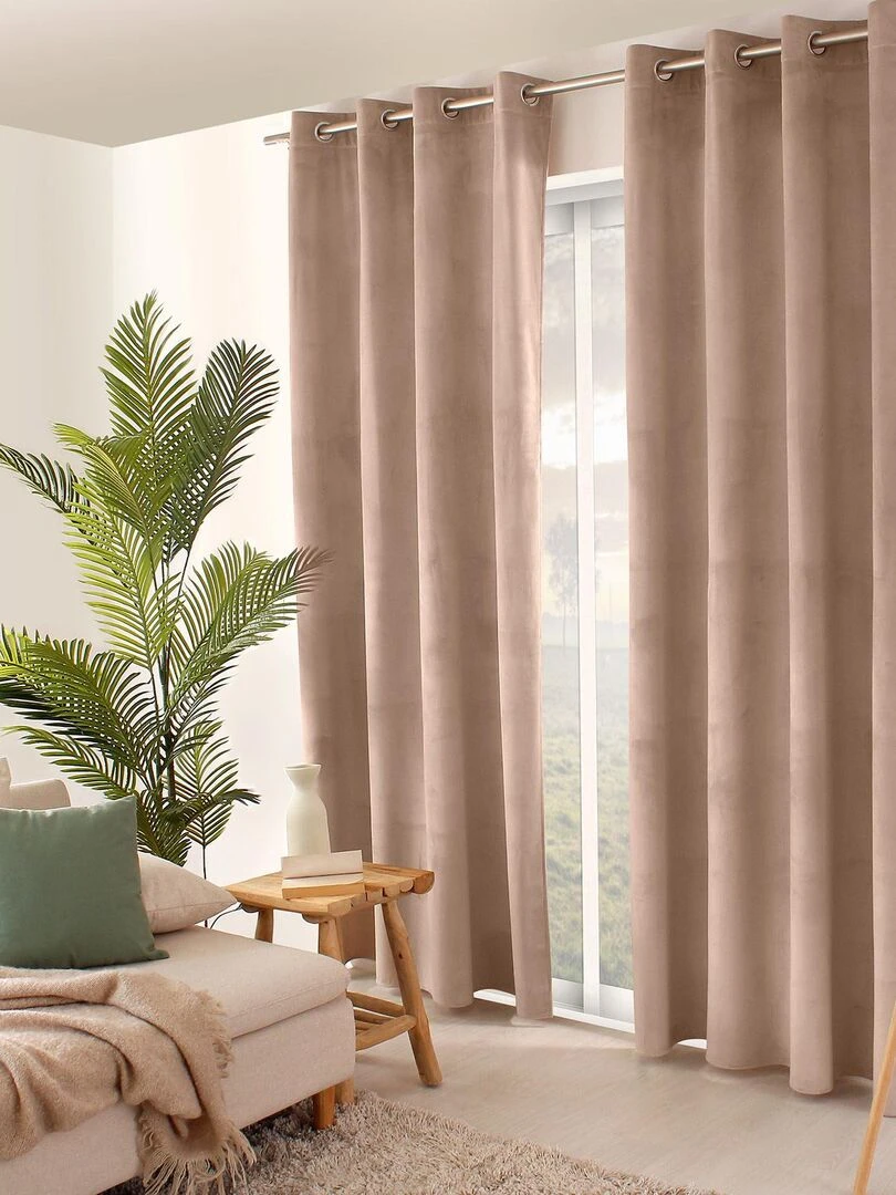 Rideau uni en velours Beige