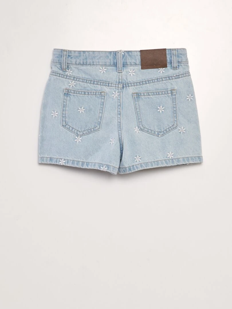 Short en jean à broderies Fleurs blanches
