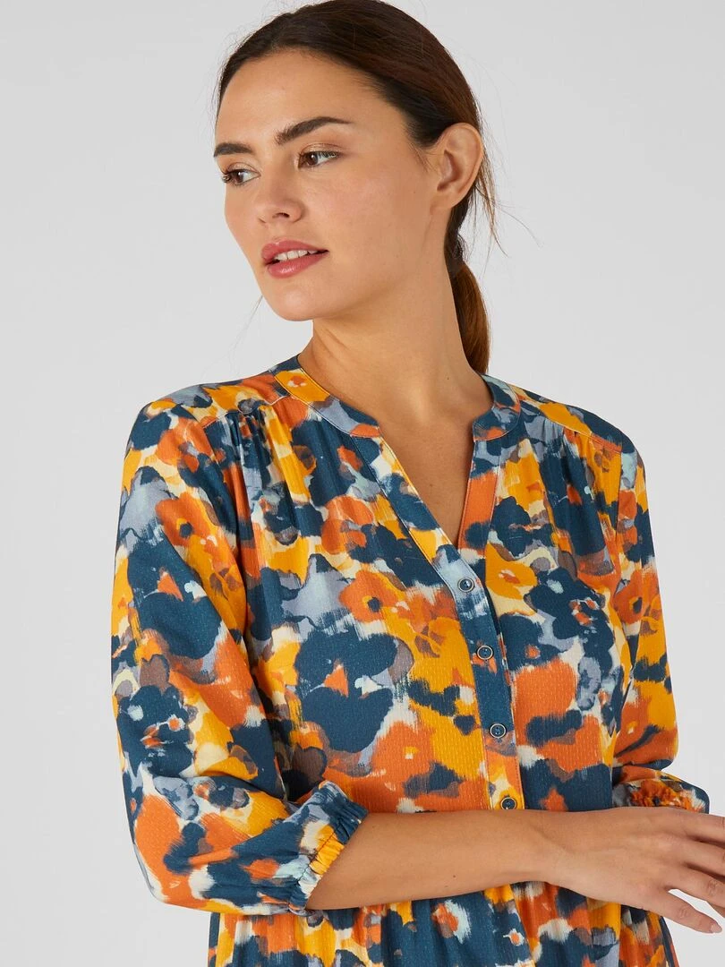 Robe longue imprimée à volants Damart Bleu