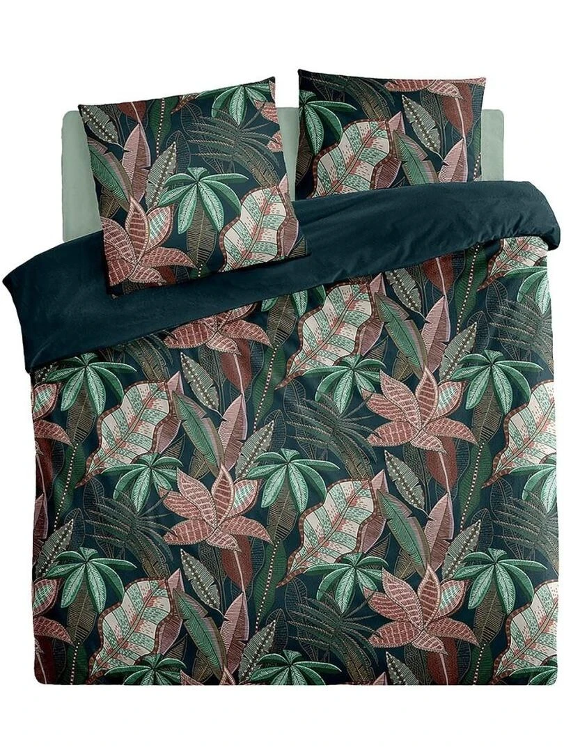 Housse de couette 240x220 Nikau vert + 2 taies 100% coton 57 fils Vert