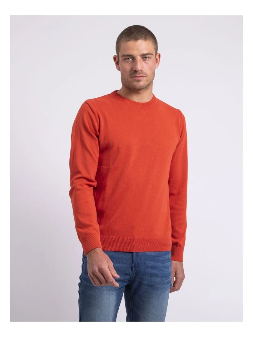 Pull col rond pur coton LADARKO Orange corail