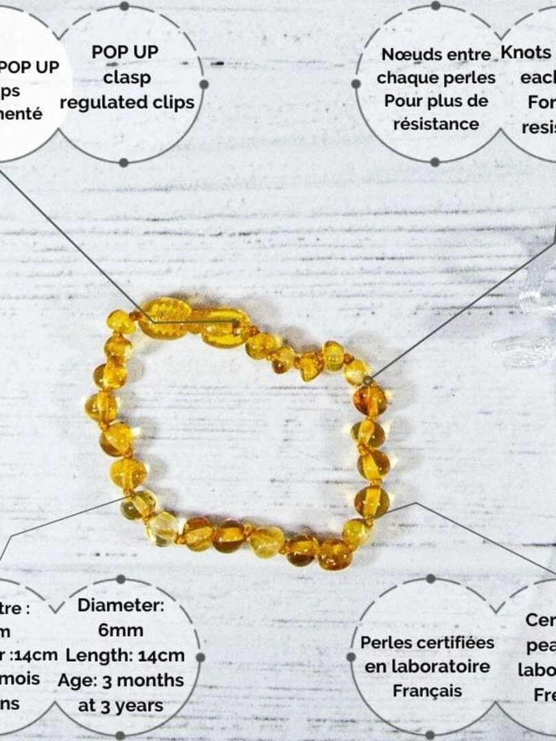 Bracelet Ambre bébé   Honey   Orange