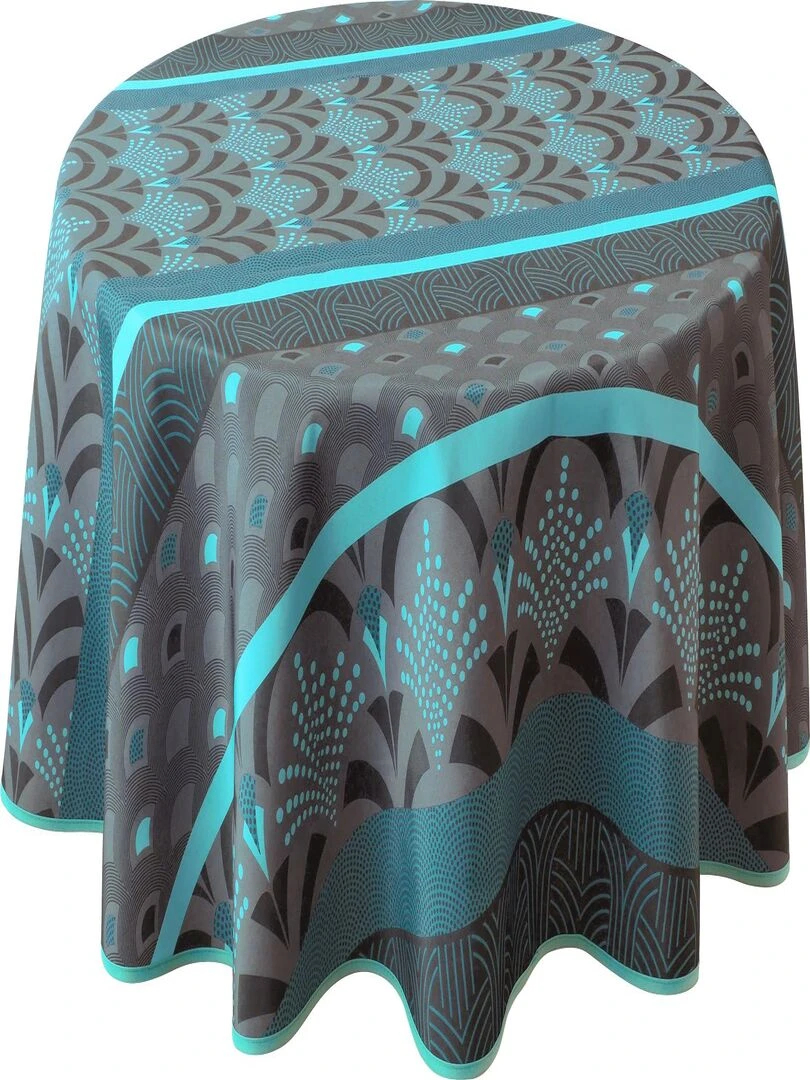 Nappe Anti taches Phenix turquoise   Ovale 150 x 240 cm   Bleu Noir Gris