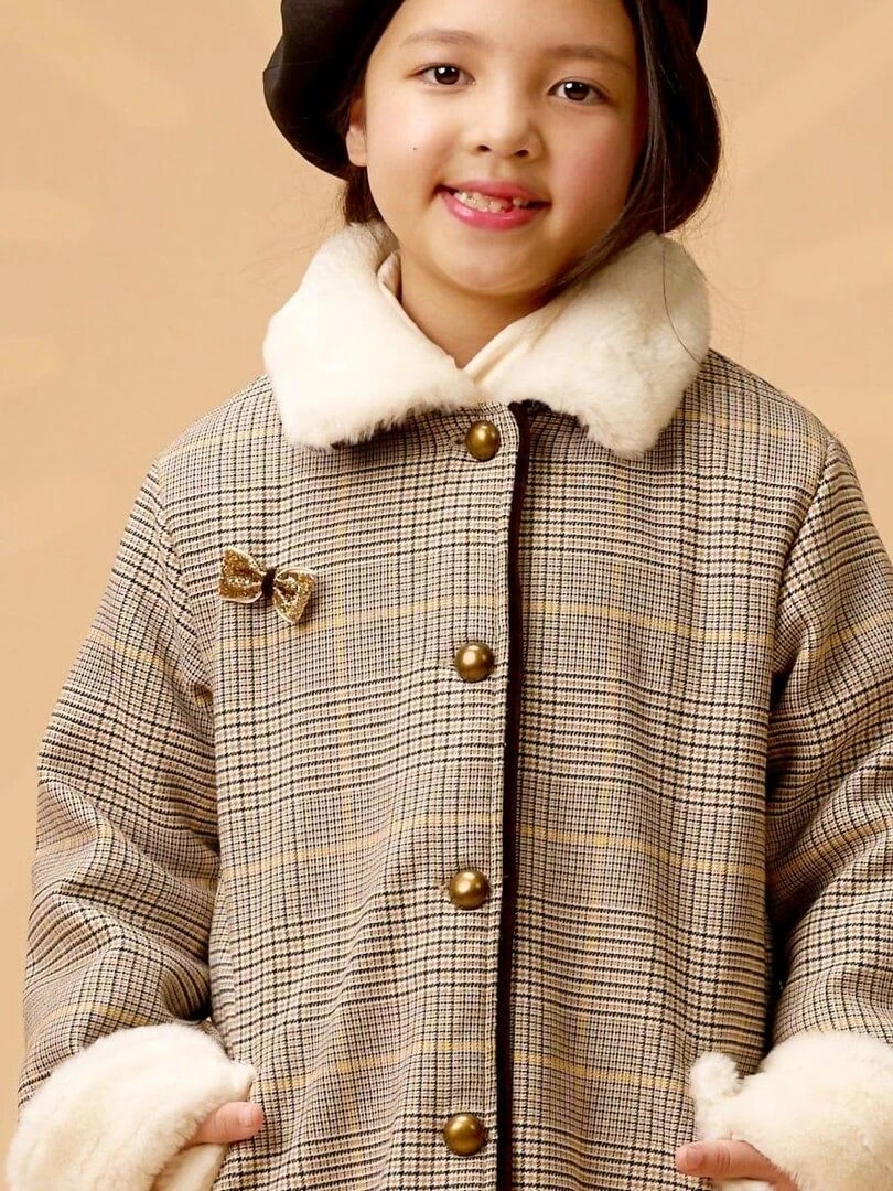 Manteau Carrx Tartan Marron Fille Fausse Fourrure AMANDINE 'LA FAUTE A VOLTAIRE' Marron