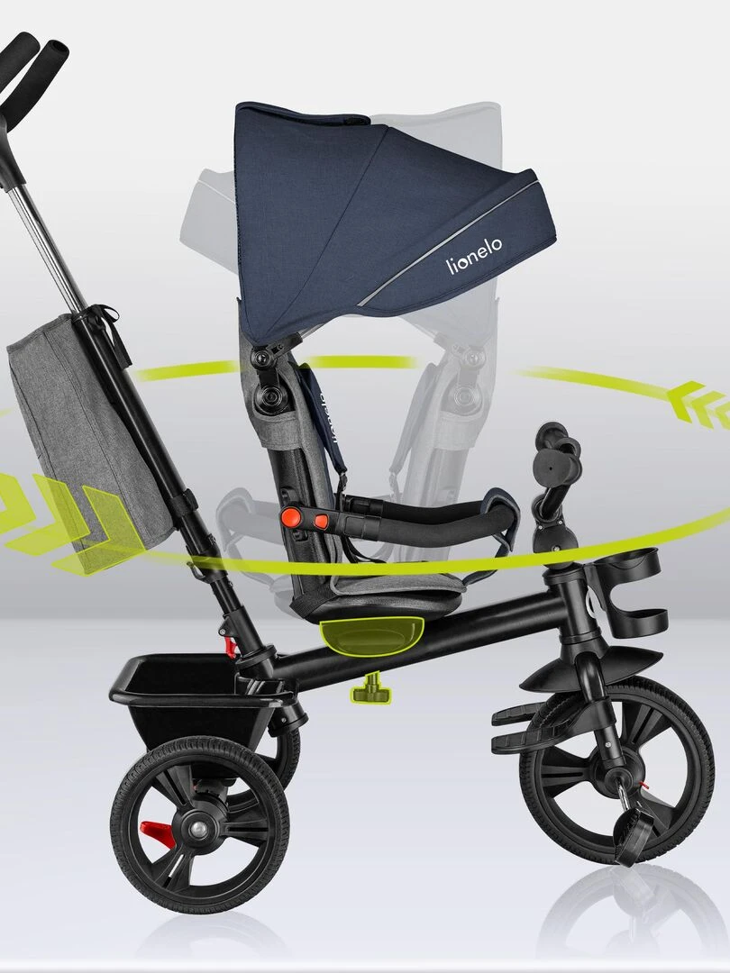 LIONELO Haari   Tricycle bébé évolutif   Jusqu'à 25 Kg   Siège réversible   Panier Sac   Bleu