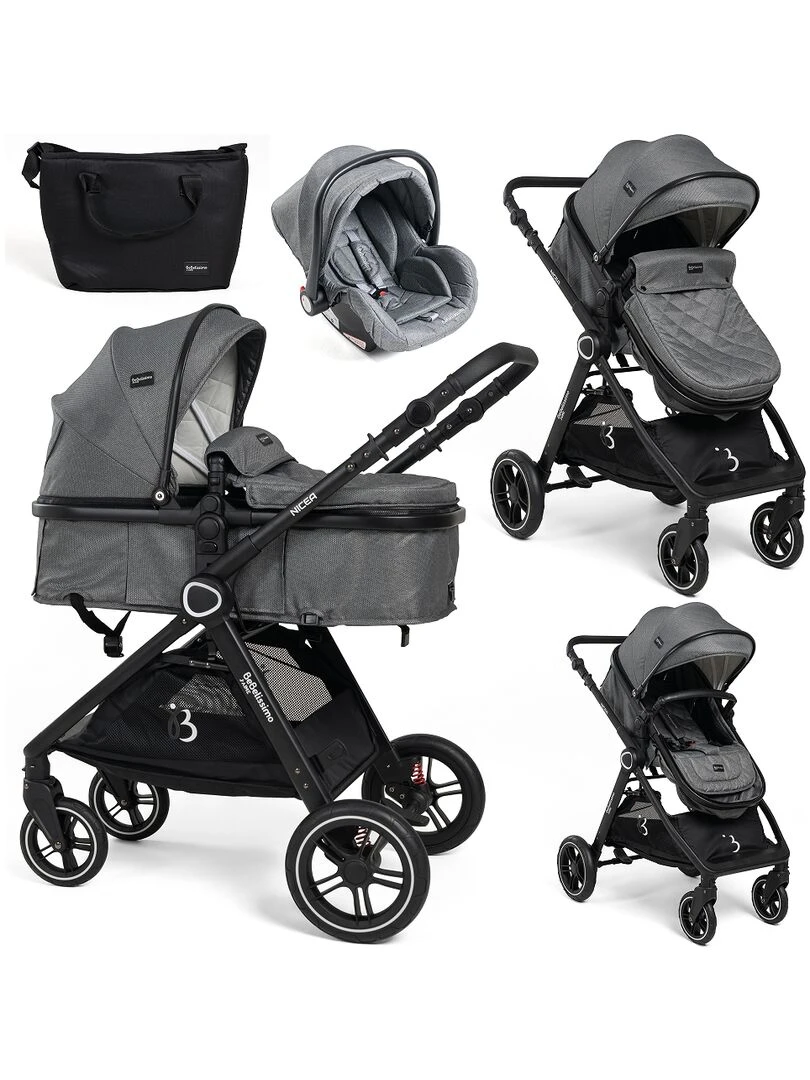 BEBELISSIMO Poussette combinée trio 3 en 1 siège auto 0m jusqu’à 22kg – Nicea gris Gris