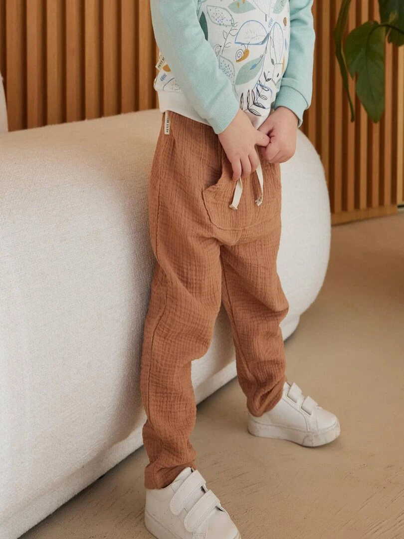 Pantalon bébé en gaze de coton Petit Envahisseur   Marron