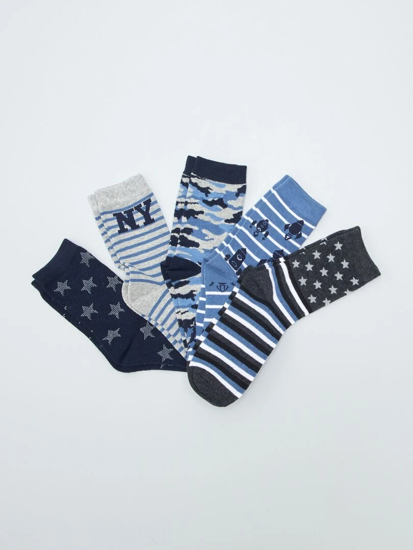 Lot de 5 paires de chaussettes imprimé américain Bleu/gris