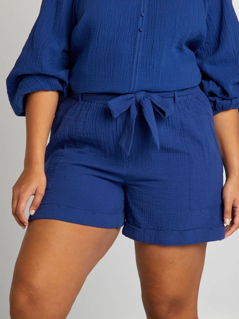 Short taille haute en gaze de coton Bleu