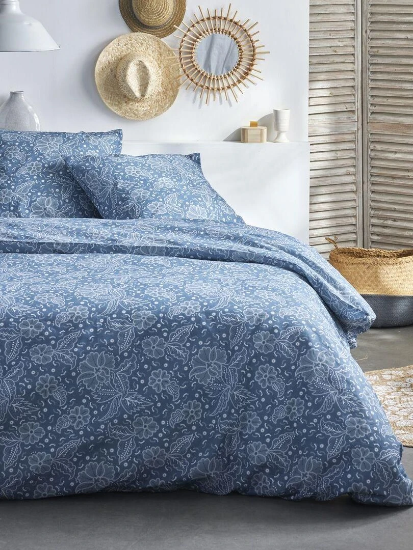 Parure de lit imprimé Floral coton SUNSHINE DAAN Bleu
