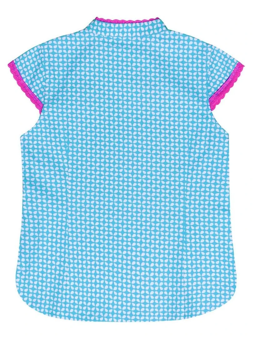 Blouse Chinoise Été Fille  Coton Bleu Turquoise Fuchsia  ANNAM   'LA FAUTE A VOLTAIRE'   Bleu turquoise