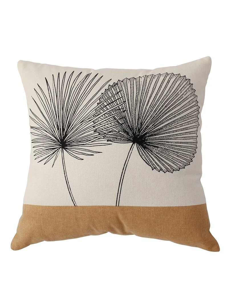 Coussin déhoussable imprimé de feuilles de papyrus Ecru