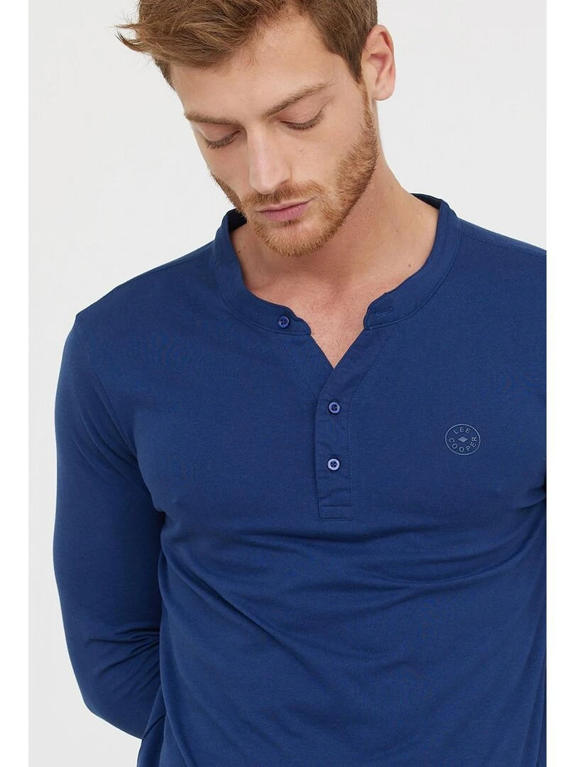Lee Cooper   T Shirt manches longues coton regular ASILO   Bleu marine