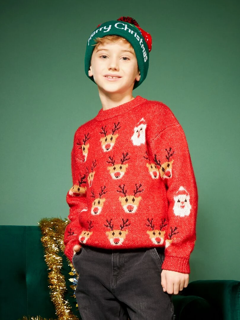 Pull de Noël en maille Rouge