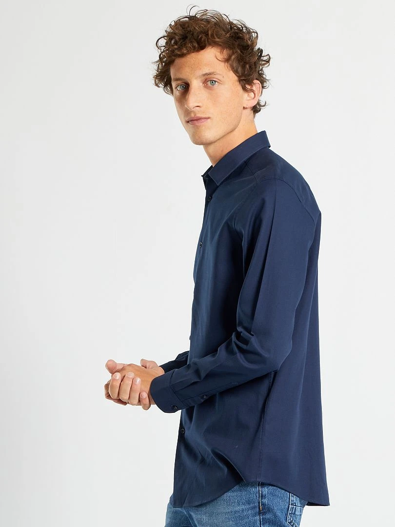 Chemise droite unie   bleu noir