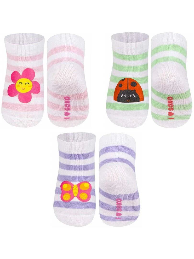Lot de 3 paires de chaussettes rayées pastel Multicolore