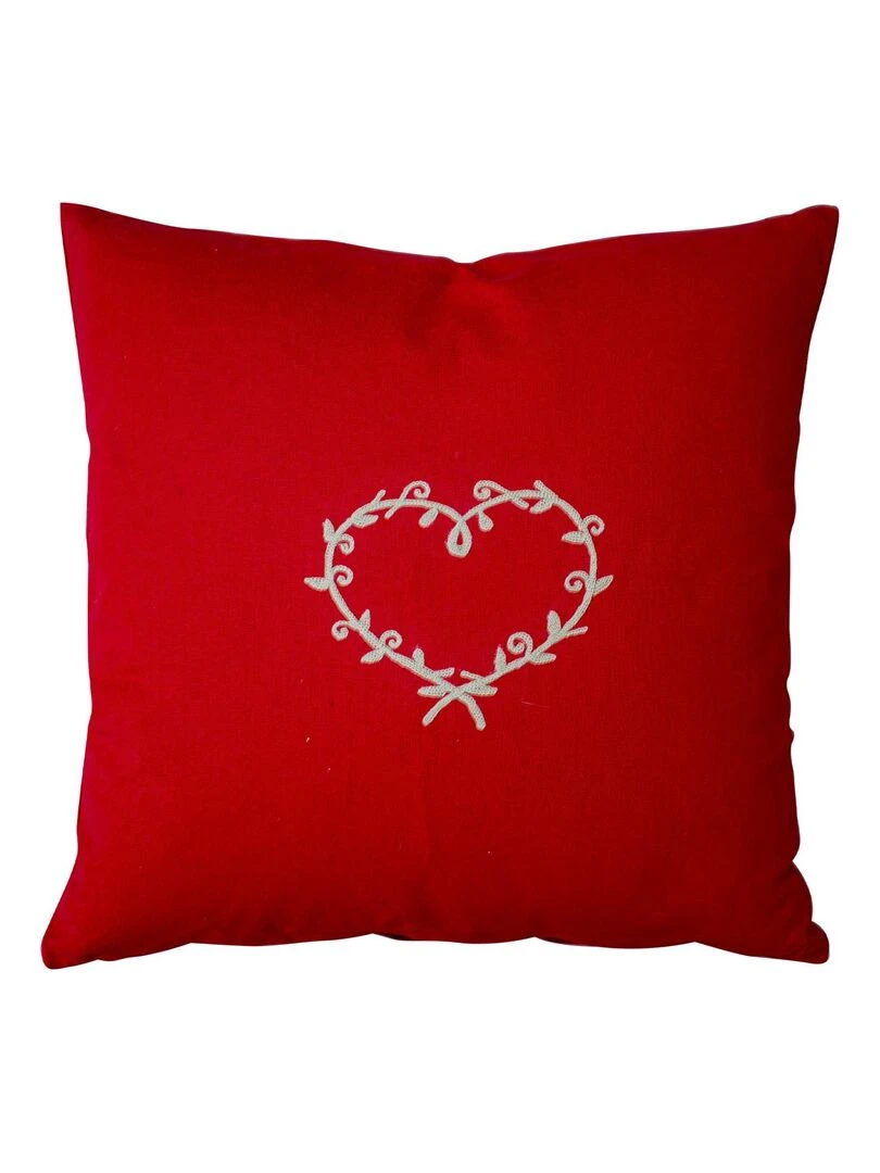 Coussin déhoussable au cœur brodé Rouge
