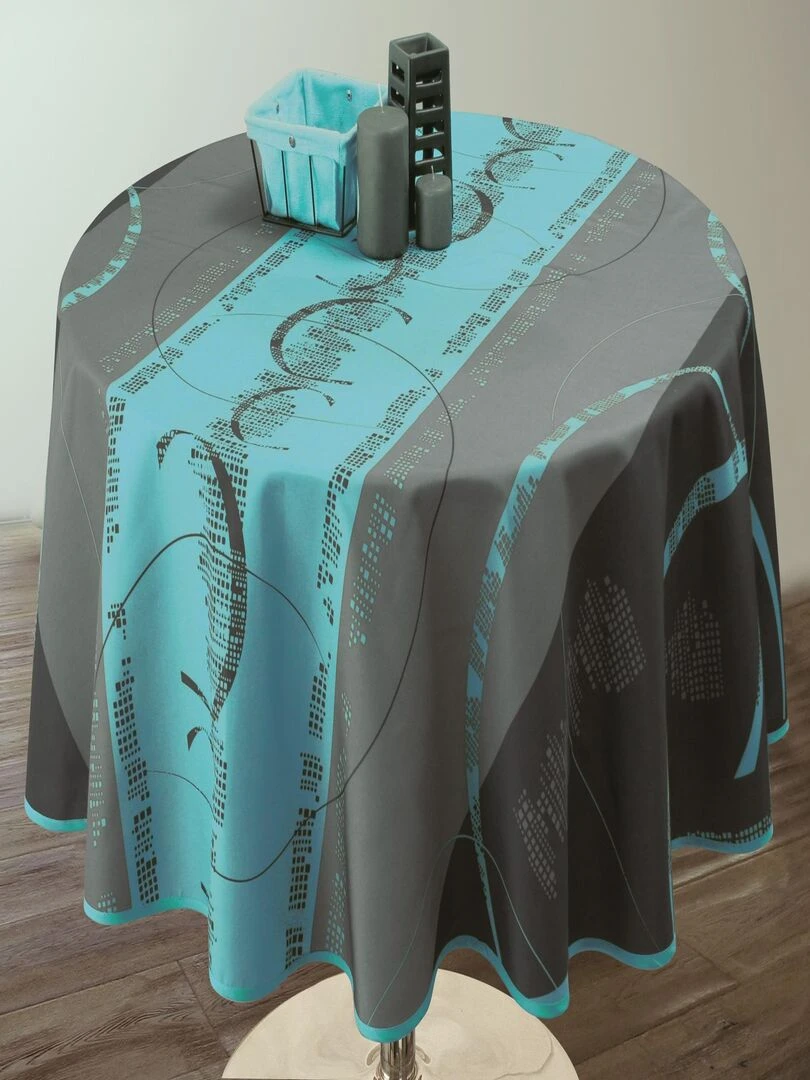 Nappe Anti taches Astrid Turquoise   Ronde 160 cm   Gris Bleu
