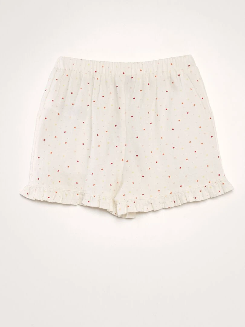 Short en lin à bords volantés   Blanc