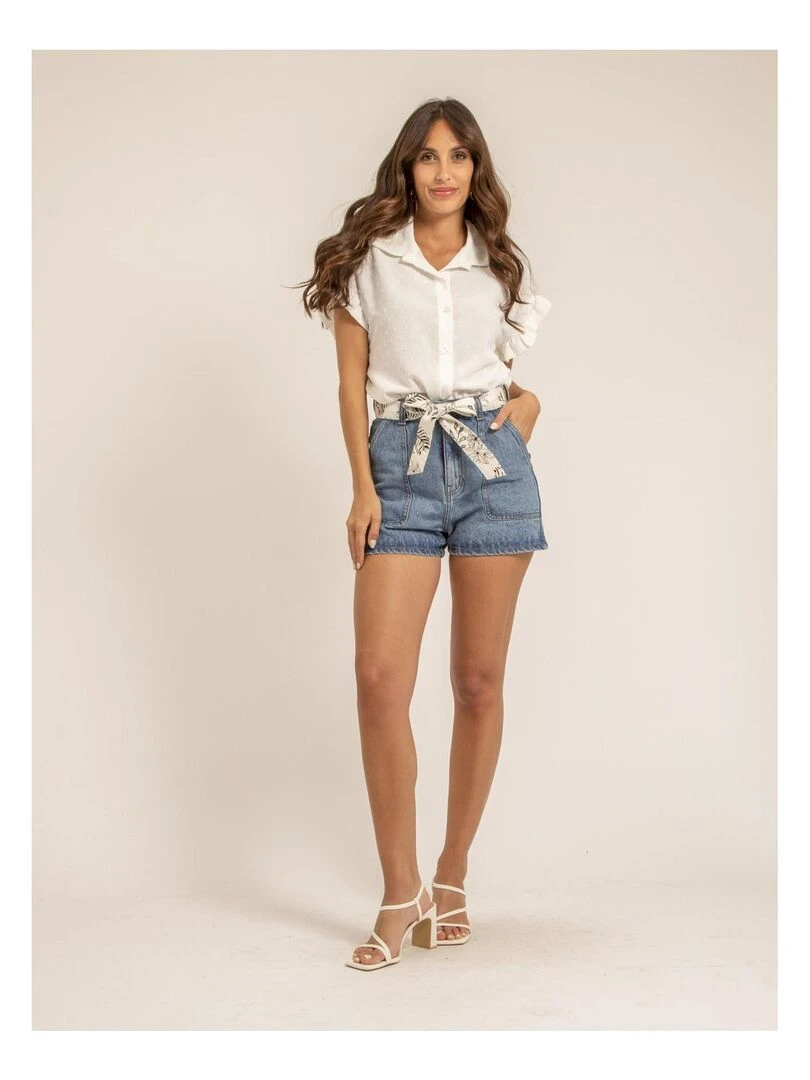 Chemise manches courtes plumetis OKAMIE   Blanc