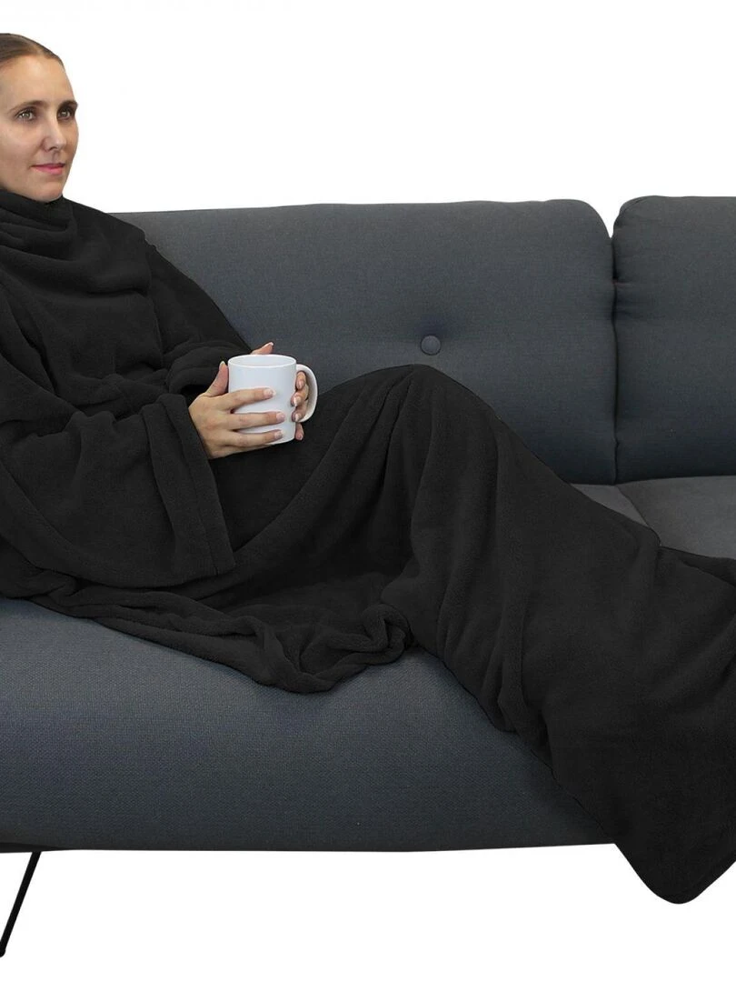 Couverture polaire plaid intégral avec manches et poche Enfant Vivezen Noir