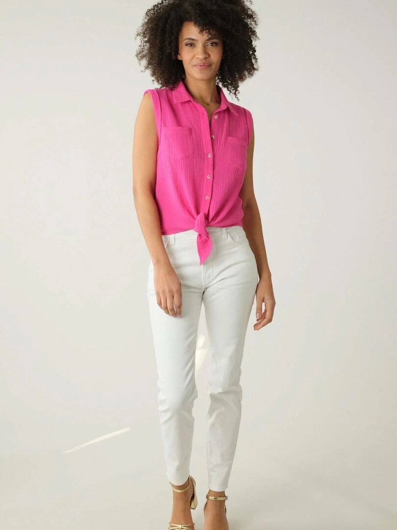 Chemise à manches courtes à revers pour femme 'Deeluxe' Rose fushia