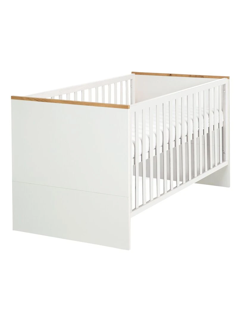 ROBA Lit bébé évolutif "Finn" 70x140 Hauteur Réglable 0 à 7 Ans Blanc/Décor Chêne Doré Blanc Blanc