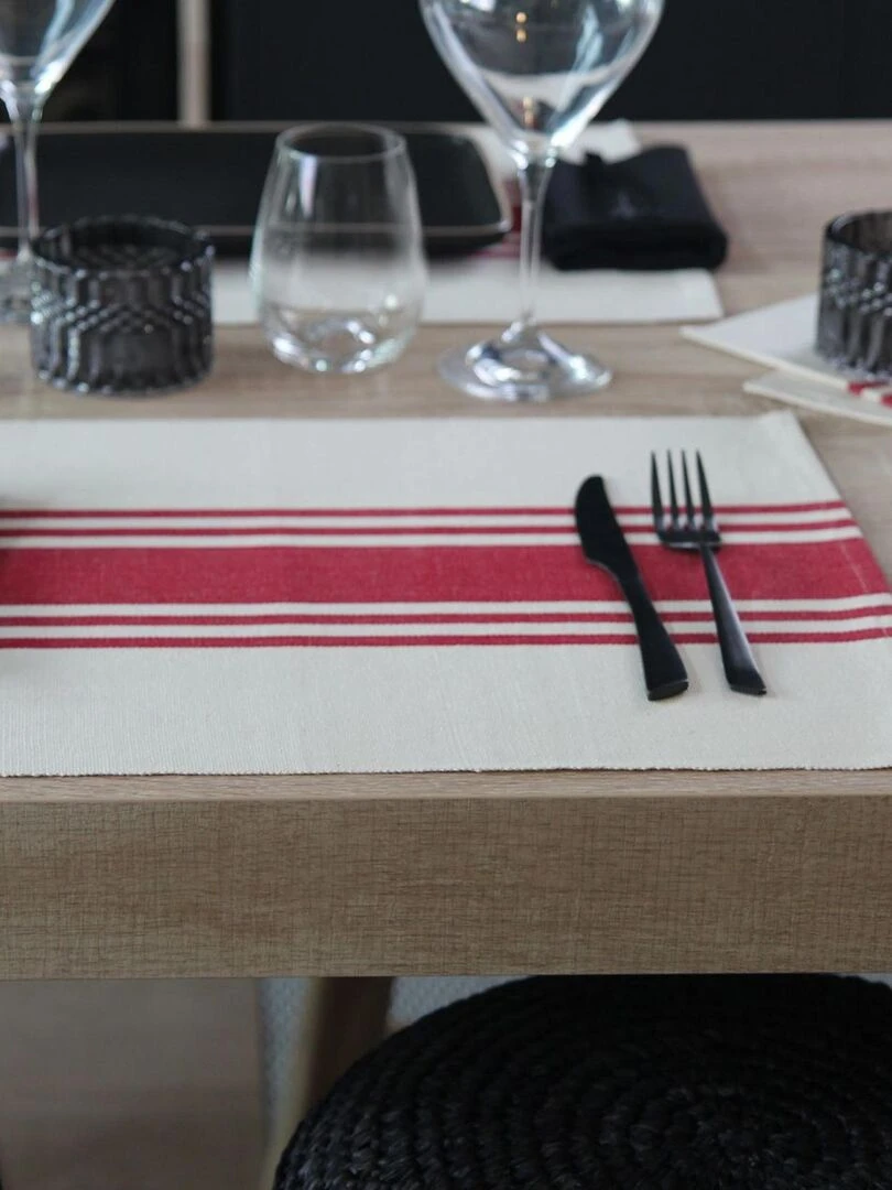 Lot de 4 sets de table à rayures d'antan Rouge