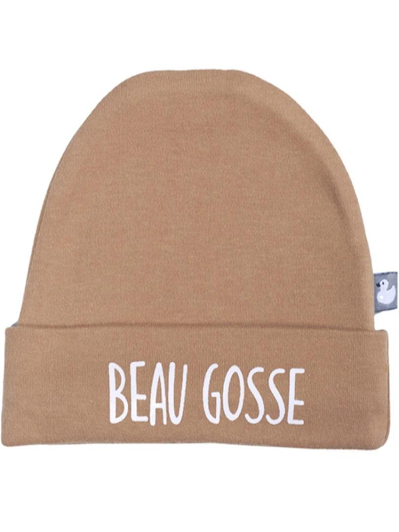 Bonnet de naissance en coton Beau gosse camel Beige