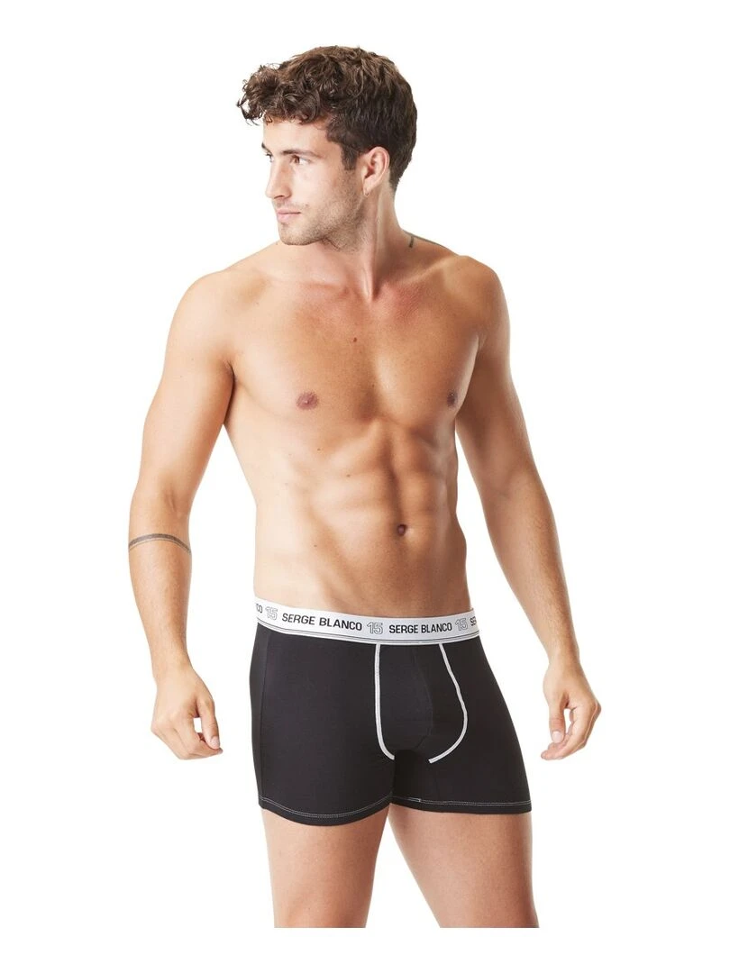 Lot de 4 Boxers coton homme avec surpiqûres Class Serge Blanco   Noir Gris