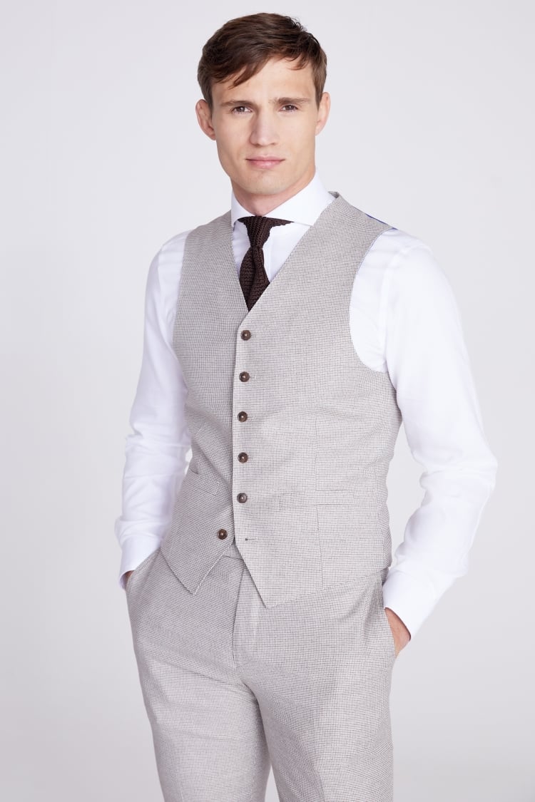 Italian Slim Fit Taupe Puppytooth Waistcoat Buy Online at Moss