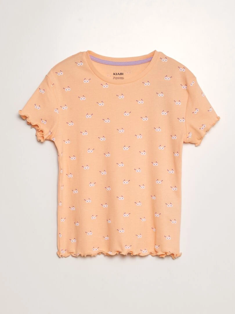 Ensemble pyjama côtelé et imprimé   2 pièces   Orange