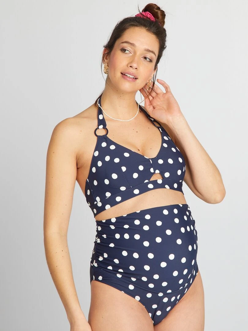 Haut de maillot de bain maternité à pois   Bleu