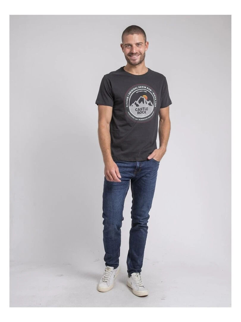 T shirt col rond pur coton JOROCK   Gris