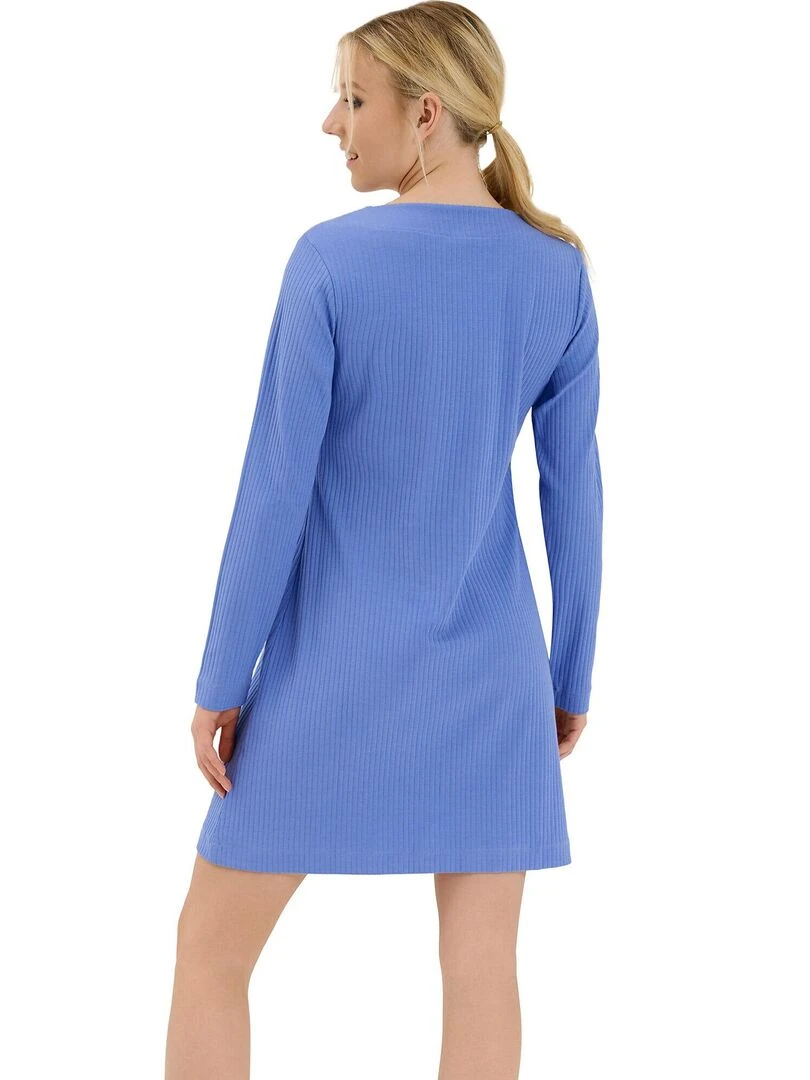 Chemise de nuit manches longues Lucky Bleu