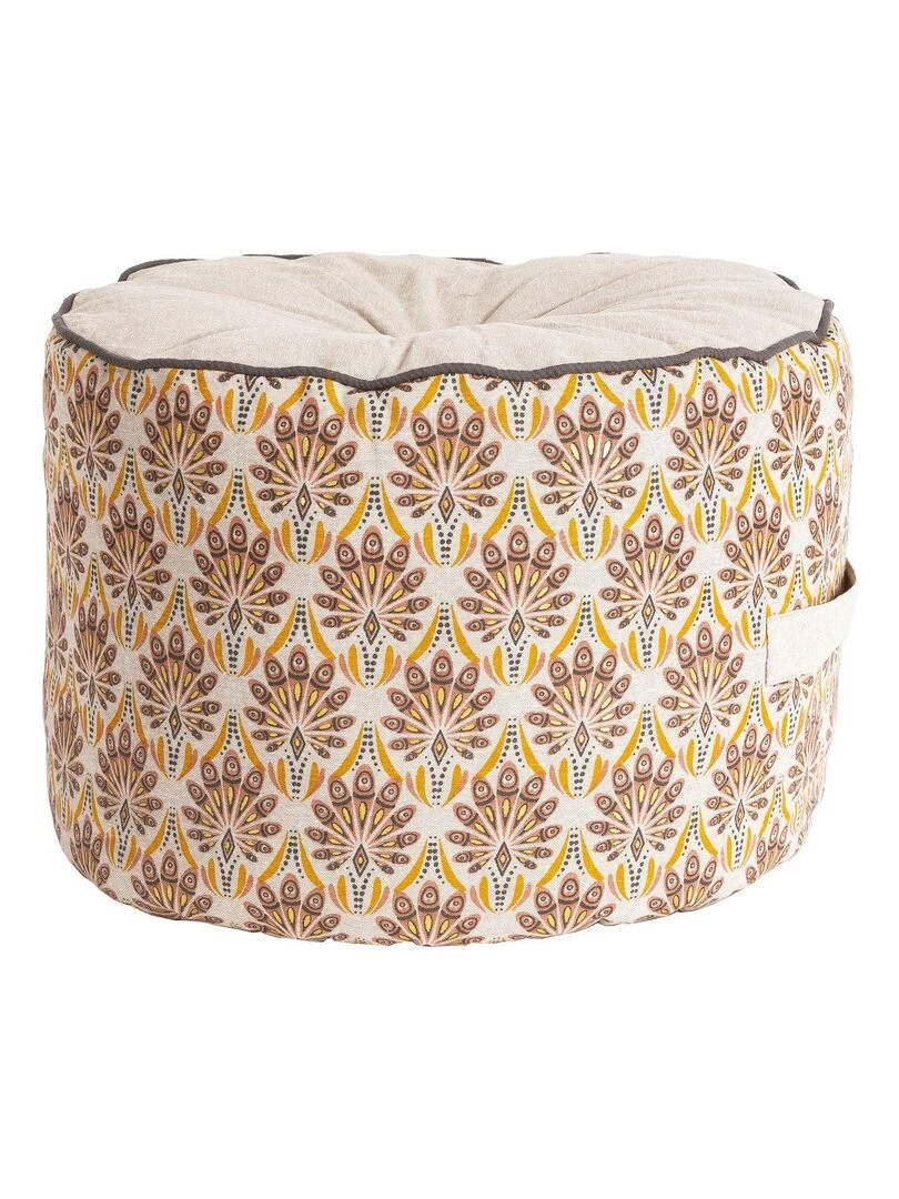 Pouf rond en coton PEACOCK 'Deko&co' Blanc Marron
