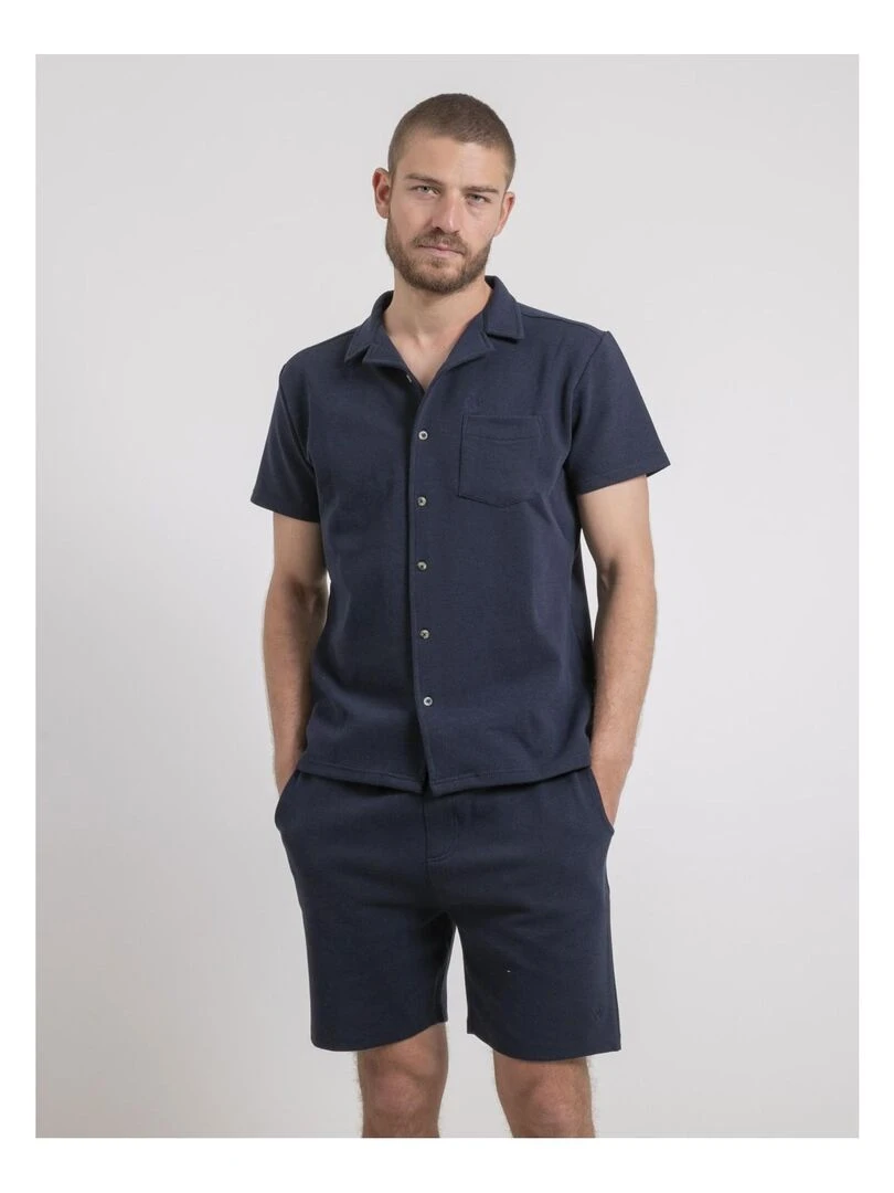Chemise manches courtes maille coton DATACUBA Bleu marine