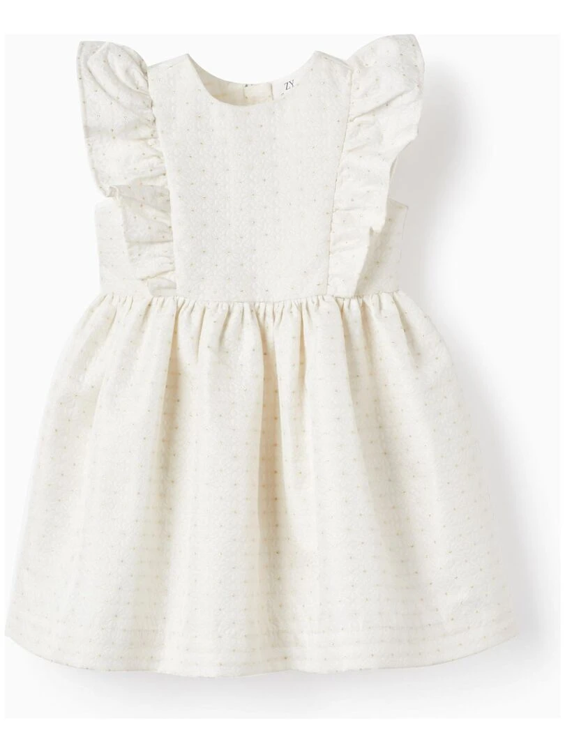 Robe avec Volants pour Bébé Fille manches courtes CÉRÉMONIE Blanc