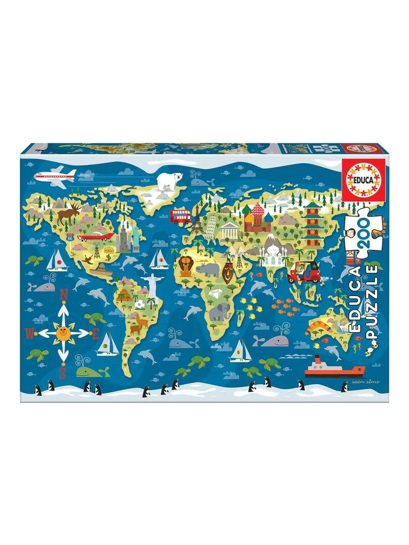 Puzzle 200 pièces : Carte du monde Sean Sims N/A