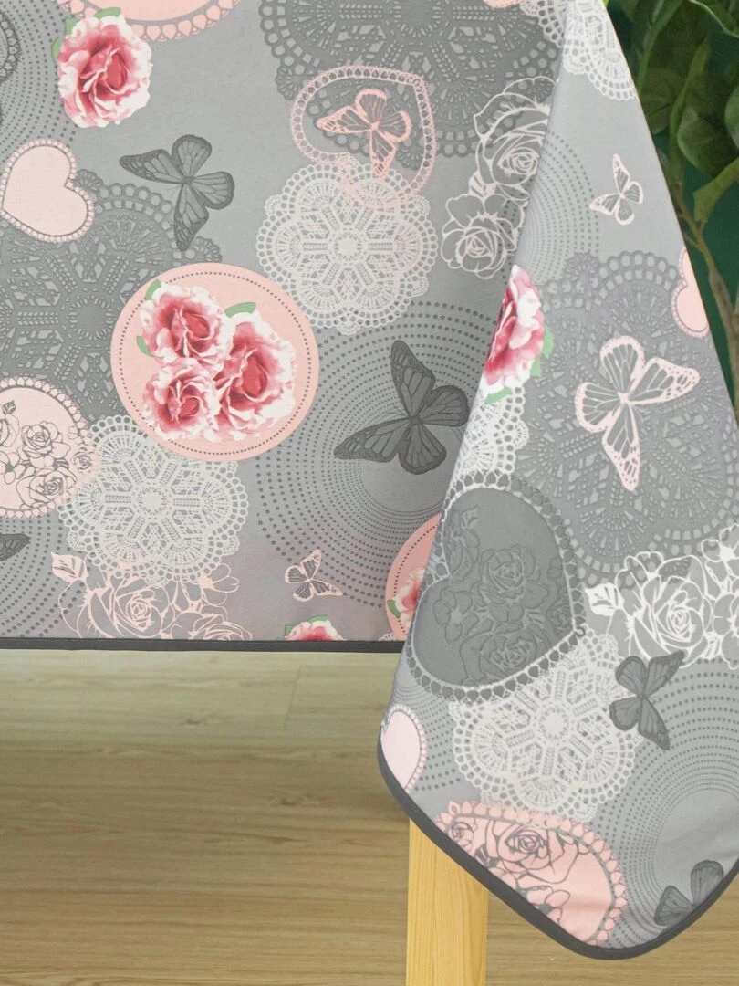 Nappe enduite esprit floral   Gris clair
