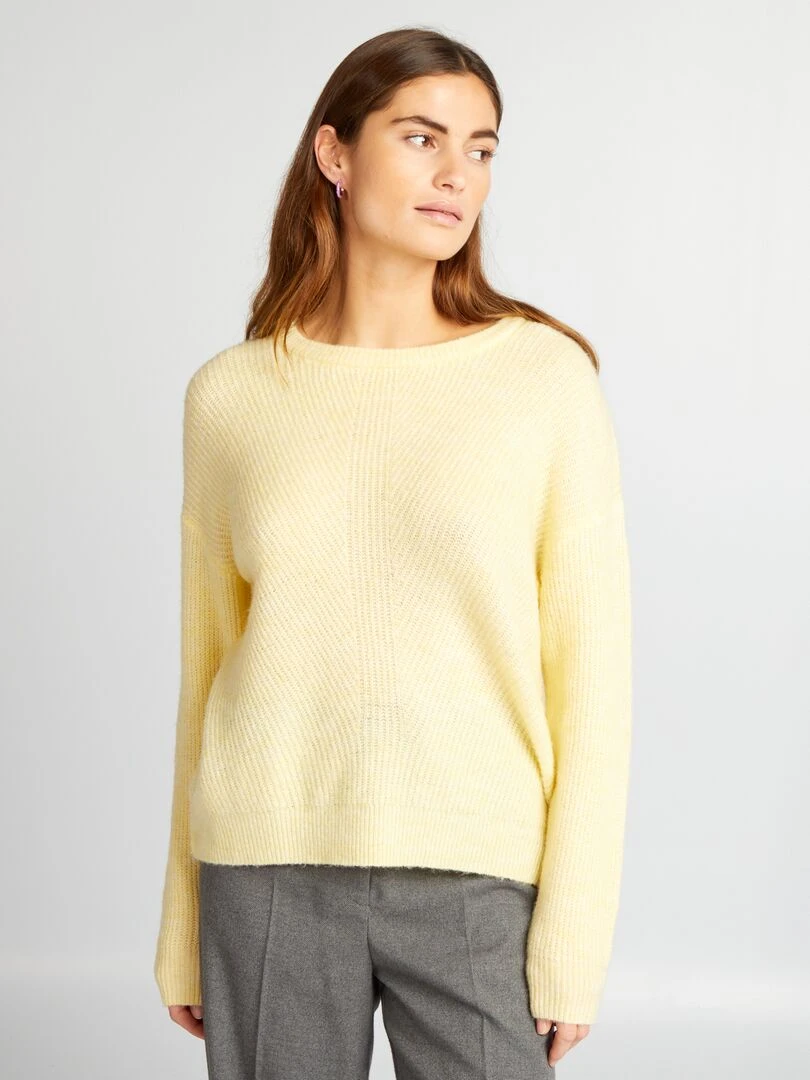 Pull en maille côtelée douce   Jaune